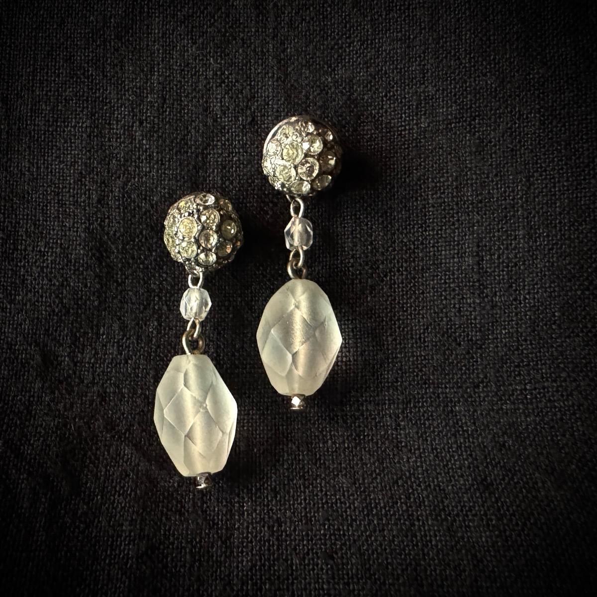 ǥ ե ꥬ饹 ᥿ ԥArt Deco French Glass Metal Earrings