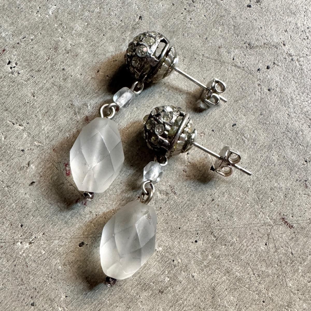 ǥ ե ꥬ饹 ᥿ ԥArt Deco French Glass Metal Earrings