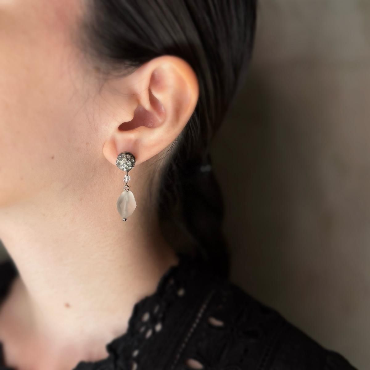 ǥ ե ꥬ饹 ᥿ ԥArt Deco French Glass Metal Earrings