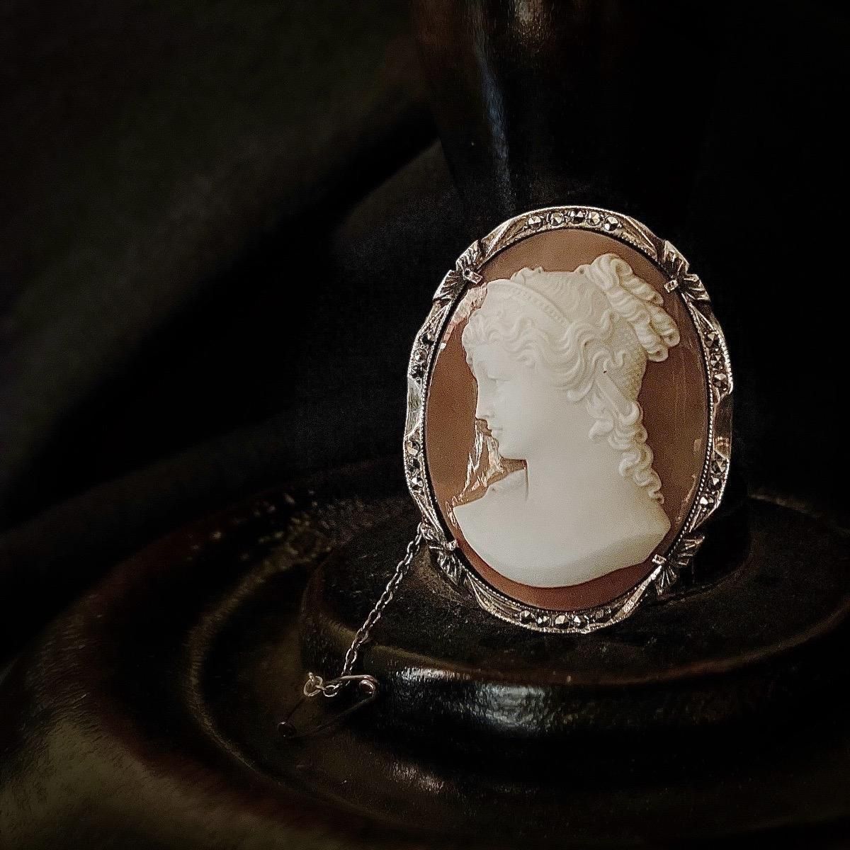 シェルカメオ 1940年代 シルバー シェルカメオ ブローチ（Silver Shell Cameo Brooch
