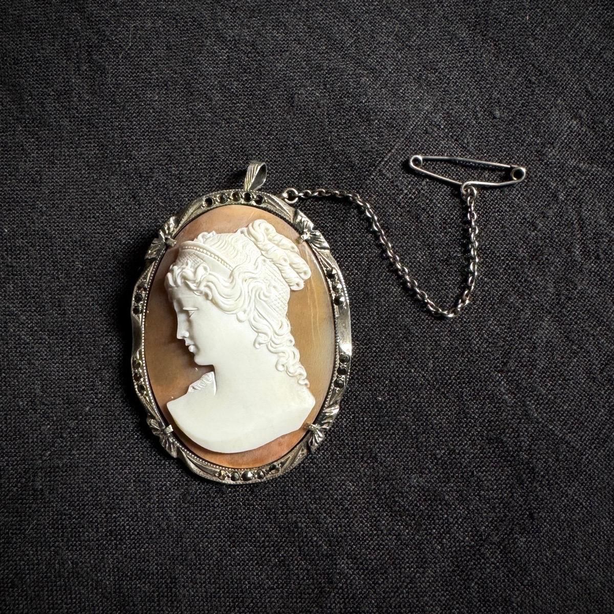 1940年代 シルバー シェルカメオ ブローチ（Silver Shell Cameo Brooch