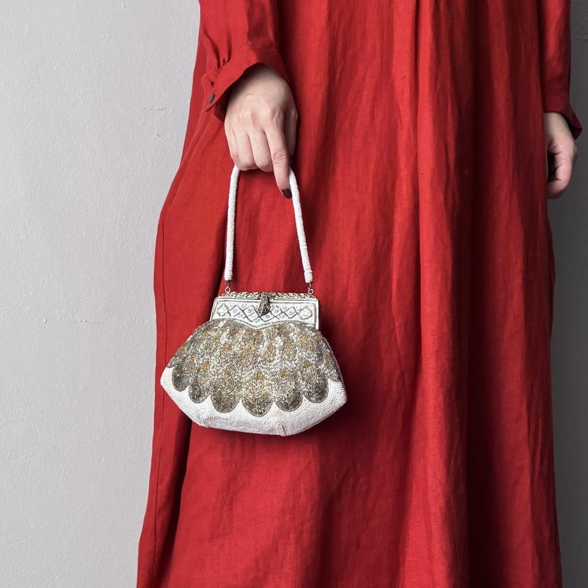 J*様 ビーズバッグ パーティーバッグ ヴィンテージバッグ アンティークビーズ ヴィンテージ フェザーデザイン ビーズバッグ（Vintage Feather