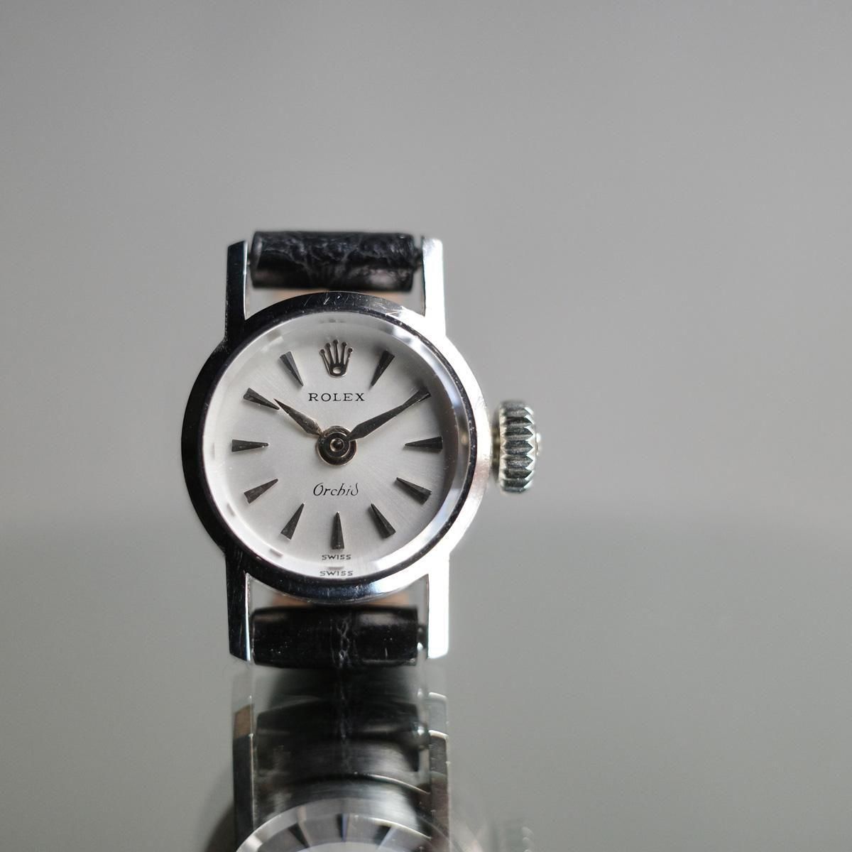 【希少品】10's アンティークROLEX ROLEX ORCHID（ロレックス オーキッド）18KWG 極小ケース 楔形