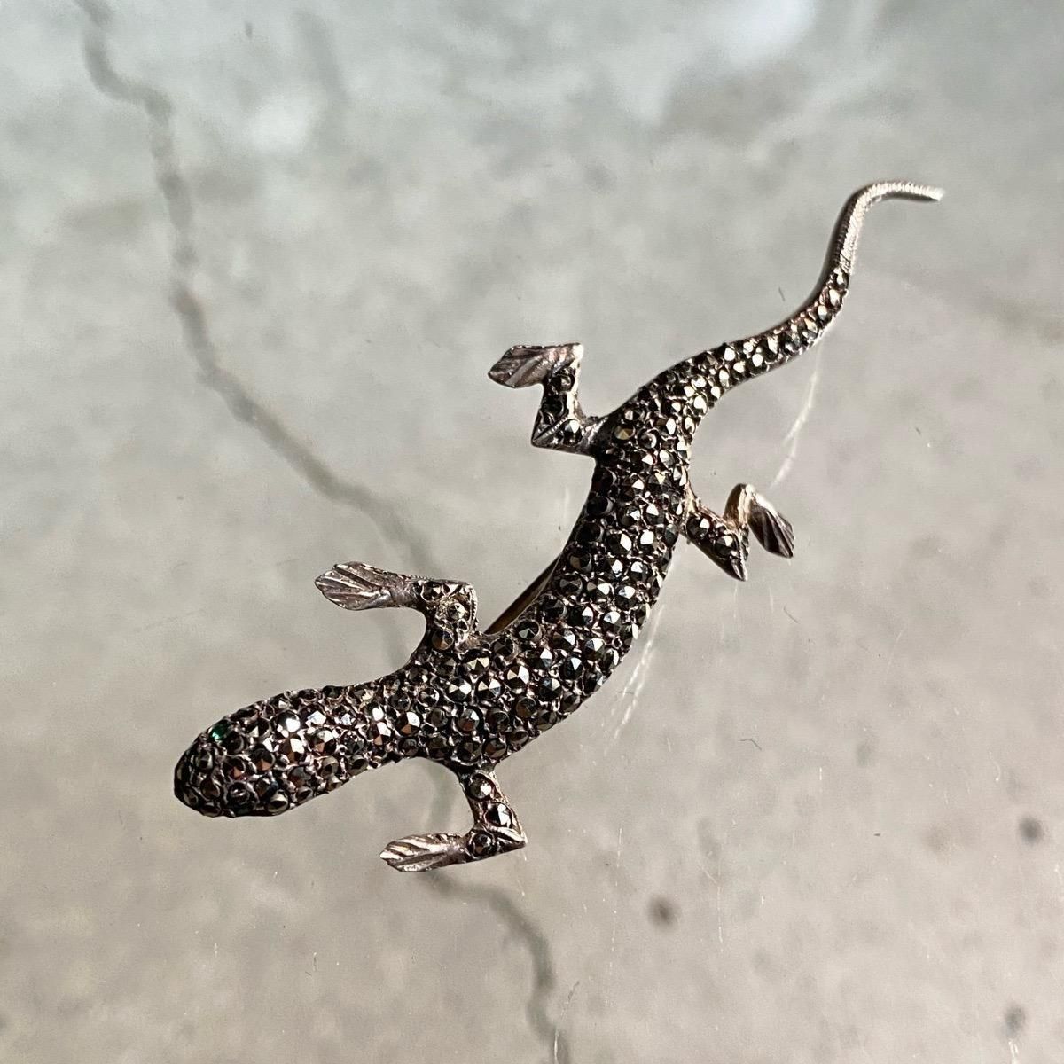 1940年代 シルバー マーカサイト トカゲ ブローチ- JeJe PIANO ONLINE