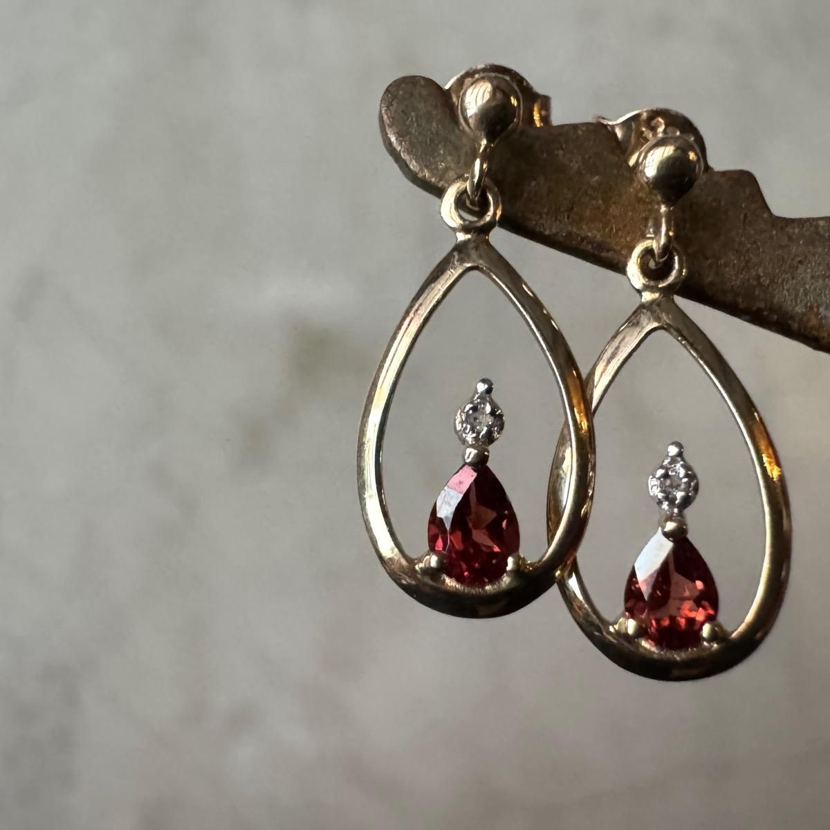 ヴィンテージ 9金 ガーネット ダイヤモンド ピアス- JeJe PIANO ONLINE