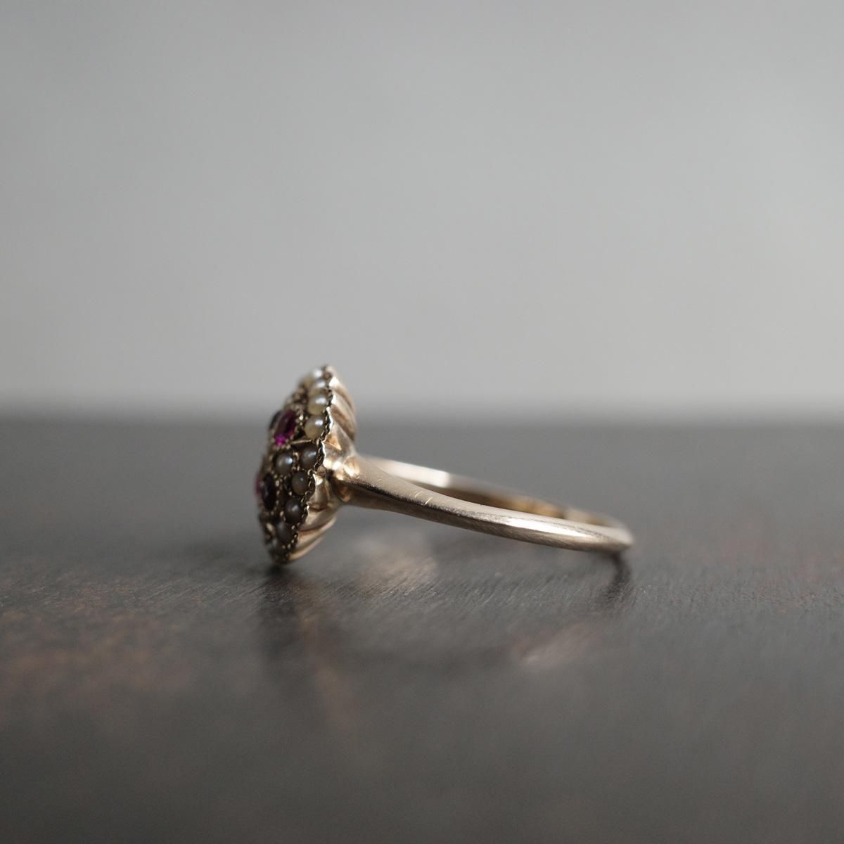 ヴィクトリアン 9金 ルビー パール リング（Victorian 9K Ruby Pearl