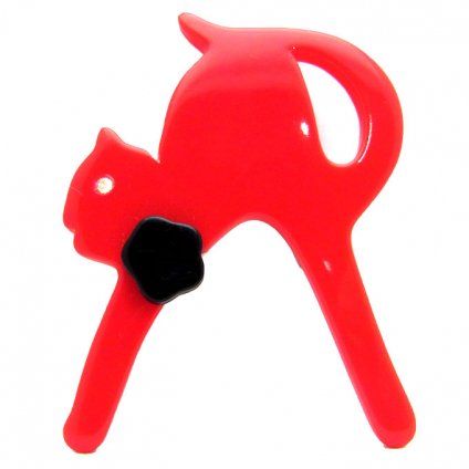 Lucite Brooch RED Cat