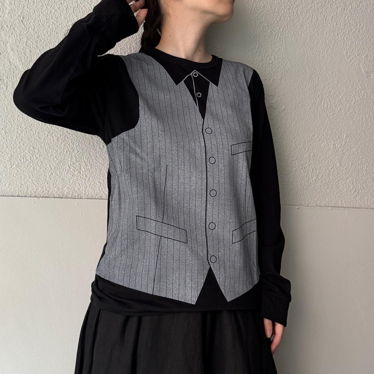 <img class='new_mark_img1' src='https://img.shop-pro.jp/img/new/icons38.gif' style='border:none;display:inline;margin:0px;padding:0px;width:auto;' />30OFF Trompe-l'oeil Gilet T-shirt / Black (ޤ / ȥץ륤  T)