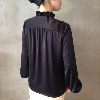 Vintage Satin Frill Shirt / Black (ե֥饦)
