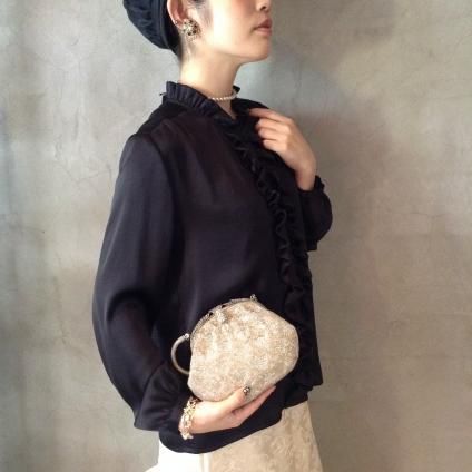 Vintage Satin Frill Shirt / Black (ե֥饦)