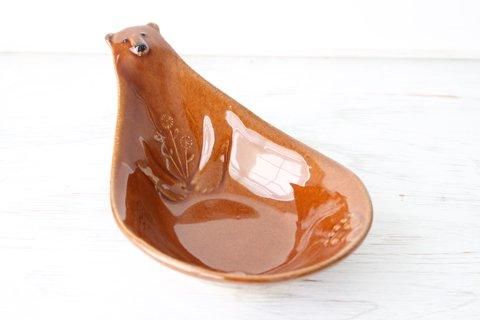 茶色いくまのおしゃもじ皿 陶器 よしざわ窯