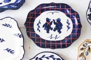 粉引き絵付けコンポート うさぎと鳥 陶器 なかがきともこ