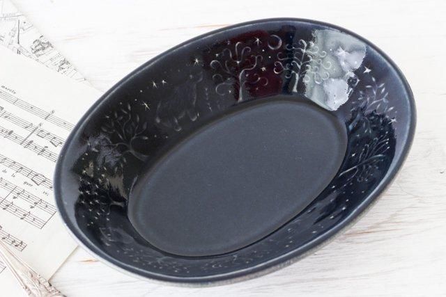 ヨルノアオ 森のくまさんの楕円鉢 陶器 よしざわ窯