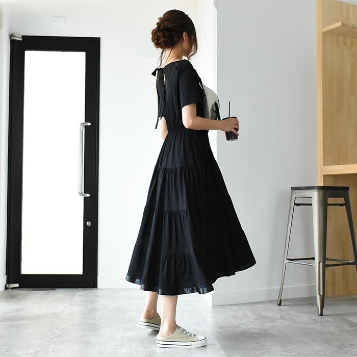 ゆうパケ バックシフォンリボンティアードカットワンピース The Secret Bean