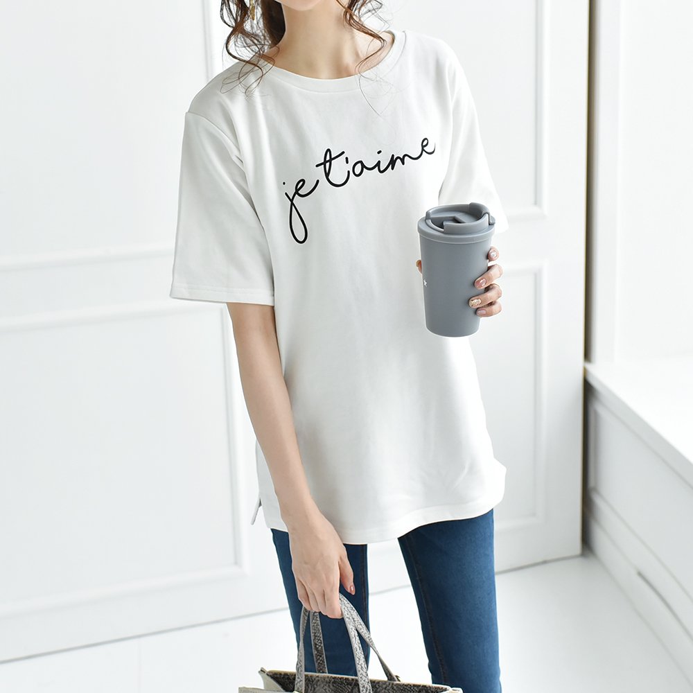 ゆうパケ Je T Aimeロゴ５分袖もっちりtシャツ オフホワイト The Secret Bean