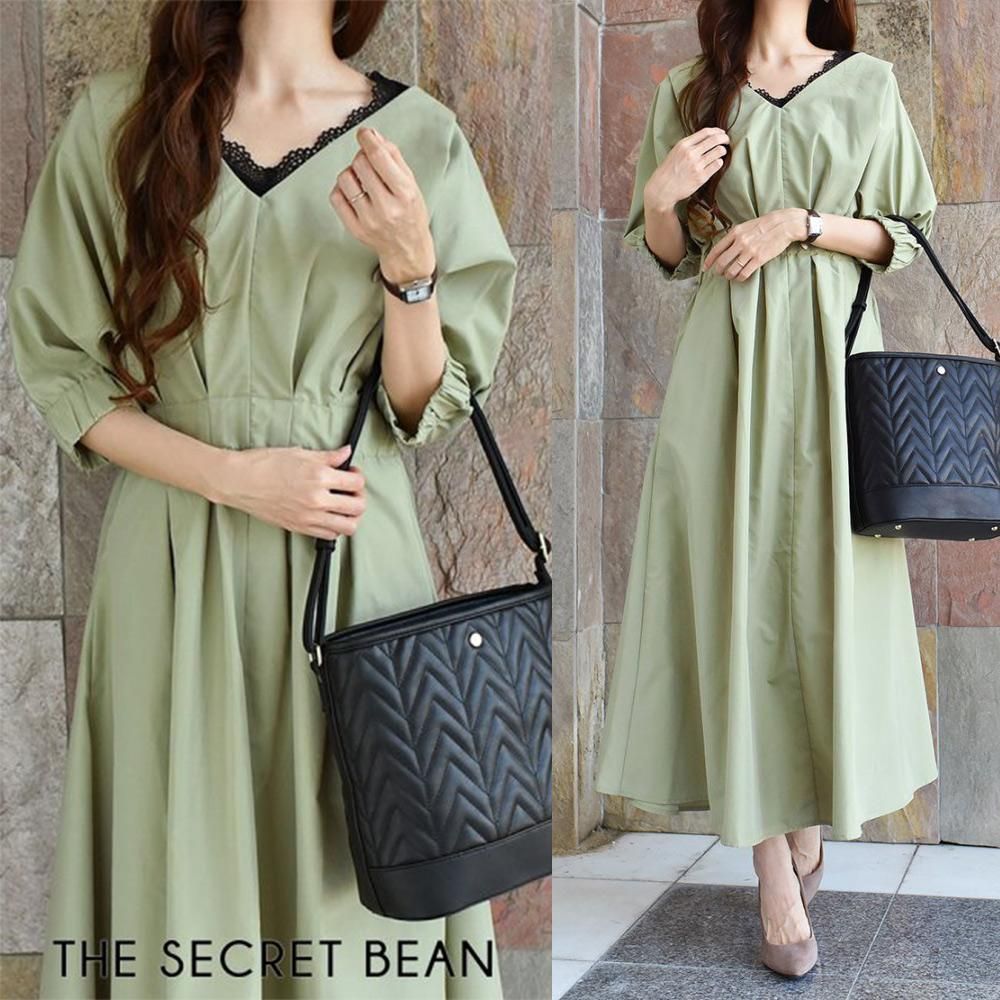 Sale ゆうパケ 前後2wayウエストタックフレアワンピース ライトカーキ The Secret Bean Sale ゆうパケ 前後2wayウエストタックフレアワンピース ライトカーキ The Secret Bean