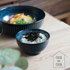 【CASA & CASA】日本製 美濃焼 インディゴ十草柄ご飯茶碗