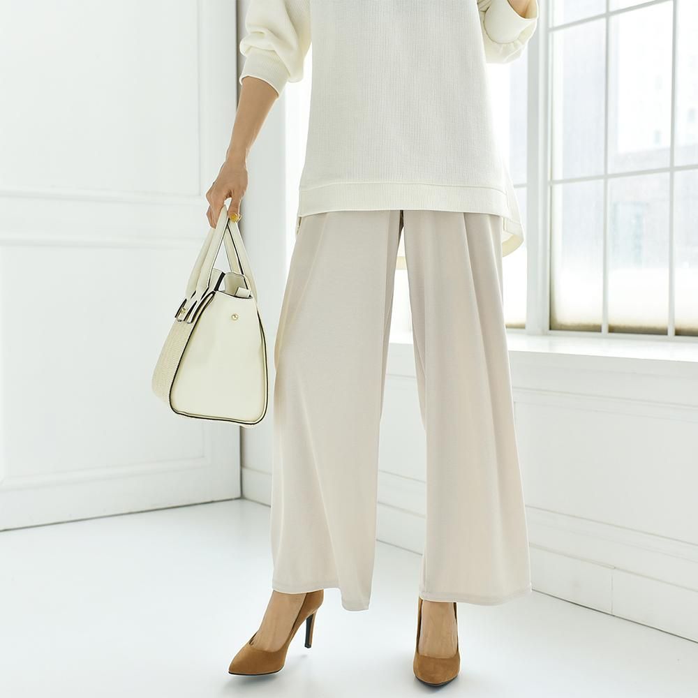 ゆうパケ 2color 細リブとろみワイドパンツ The Secret Bean