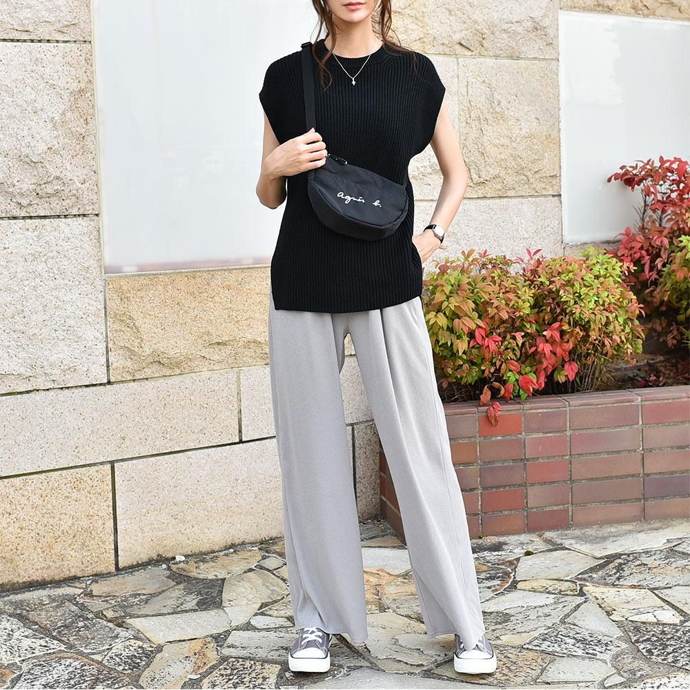 ゆうパケ 2color 細リブとろみワイドパンツ The Secret Bean