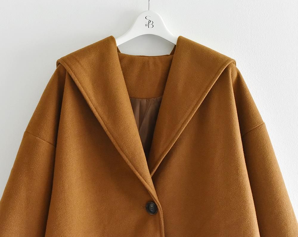 【SALE】セーラーカラーフェイクウールミドル丈コート - The Secret Bean