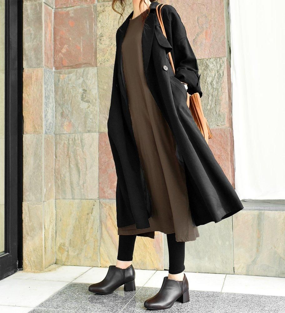 【SALE】【ゆうパケ】バックボタン7分袖カットワンピース(モカブラウン) - The Secret Bean