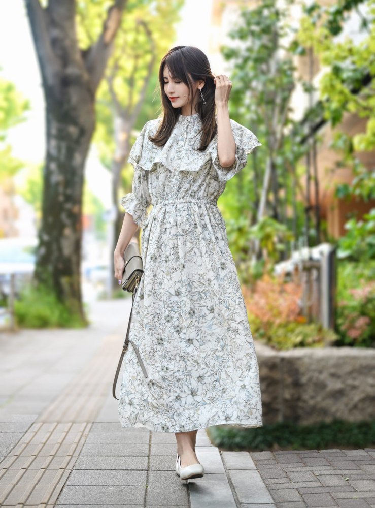 AMERI フラワーシフォンドレス M flower chiffon dress - スーツ