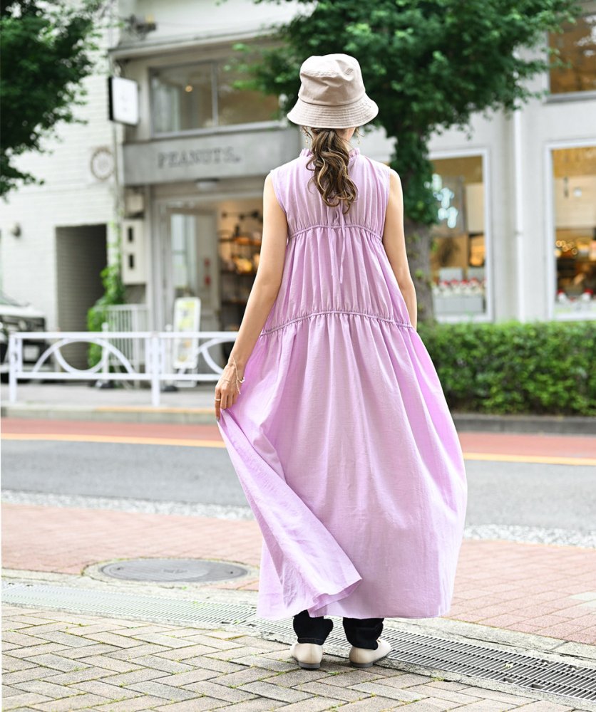 キッズ服女の子用(90cm~)セーラー衿 裾ロゴワンピース　ラベンダー