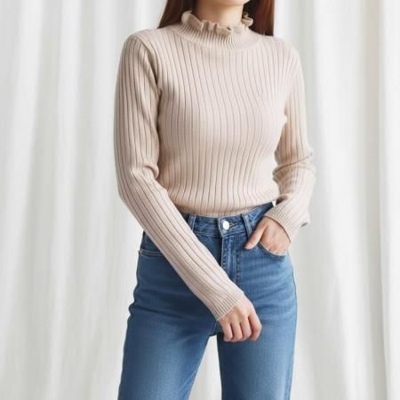 <img class='new_mark_img1' src='https://img.shop-pro.jp/img/new/icons16.gif' style='border:none;display:inline;margin:0px;padding:0px;width:auto;' />【SALE】コーデの必需品!フリルネック ストレッチリブニット