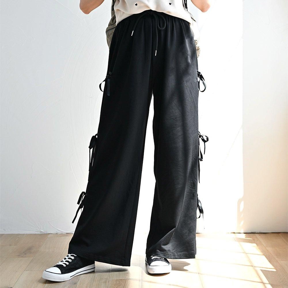 新品未使用 タグ付き】Vis 外れ リボン付きワイドパンツ
