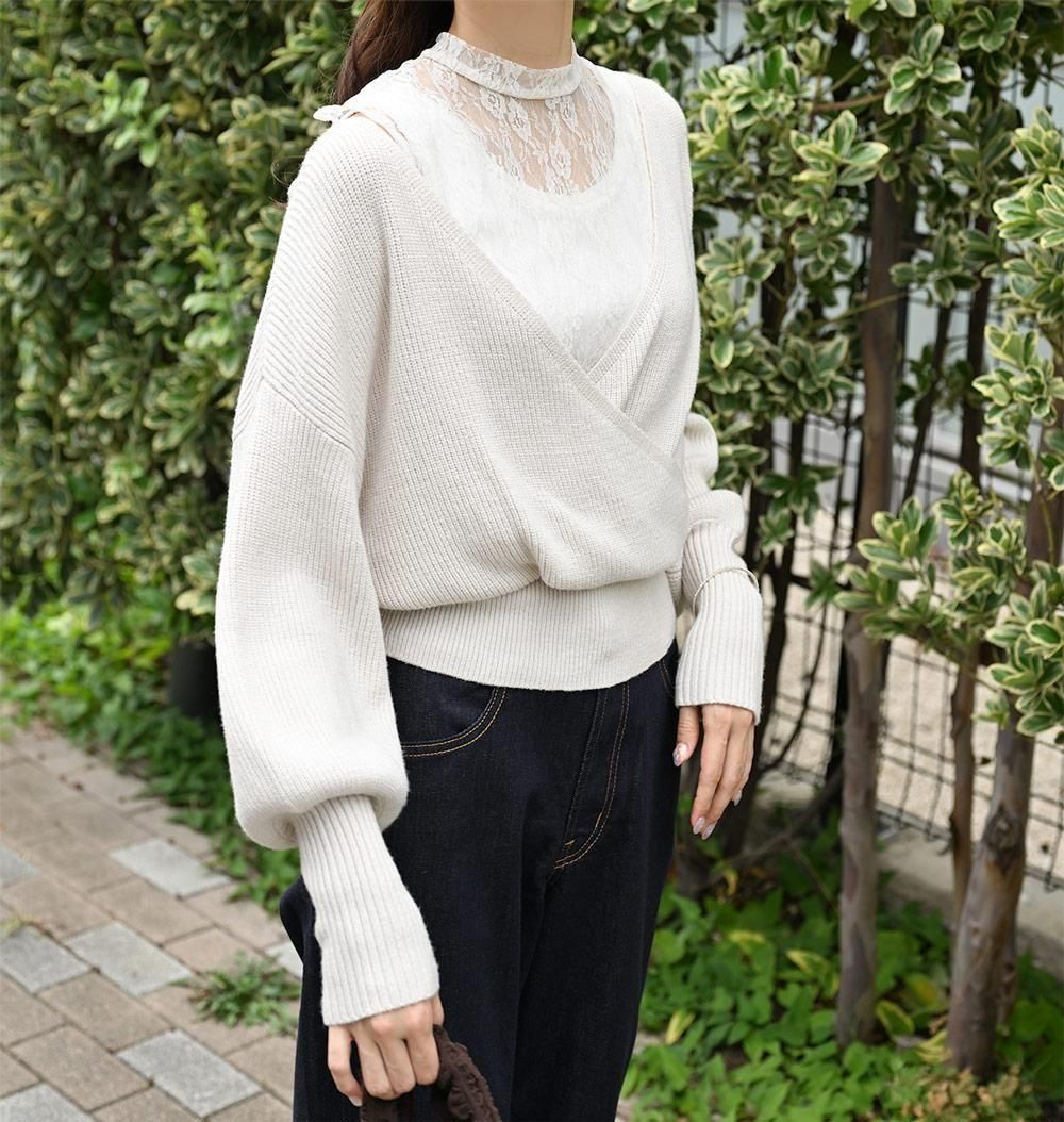 試着のみ★東大卒ママyuuさんブランド「sugar」レースジャケット SALE】【ゆうパケ】華やかレースドッキング カシュクールニット