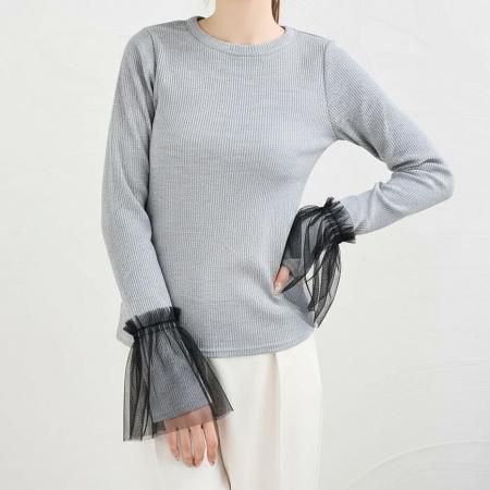 <img class='new_mark_img1' src='https://img.shop-pro.jp/img/new/icons16.gif' style='border:none;display:inline;margin:0px;padding:0px;width:auto;' />【SALE】【ゆうパケ】チュールスリーブ リブプルオーバー