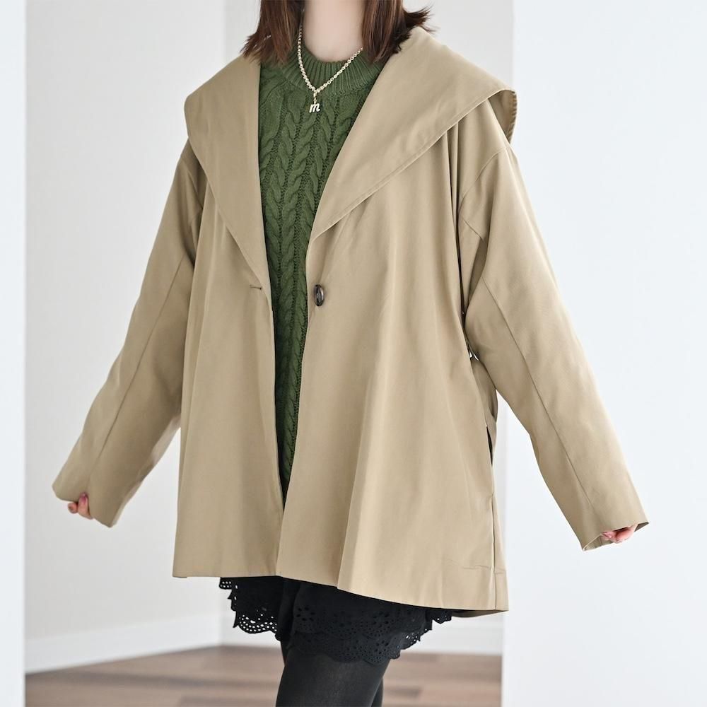 【美品】PAPAS パパス　ノーカラー　メルトンウールジャケット　コート　クルミ 美品】PAPAS パパス ノーカラー メルトンウールジャケット