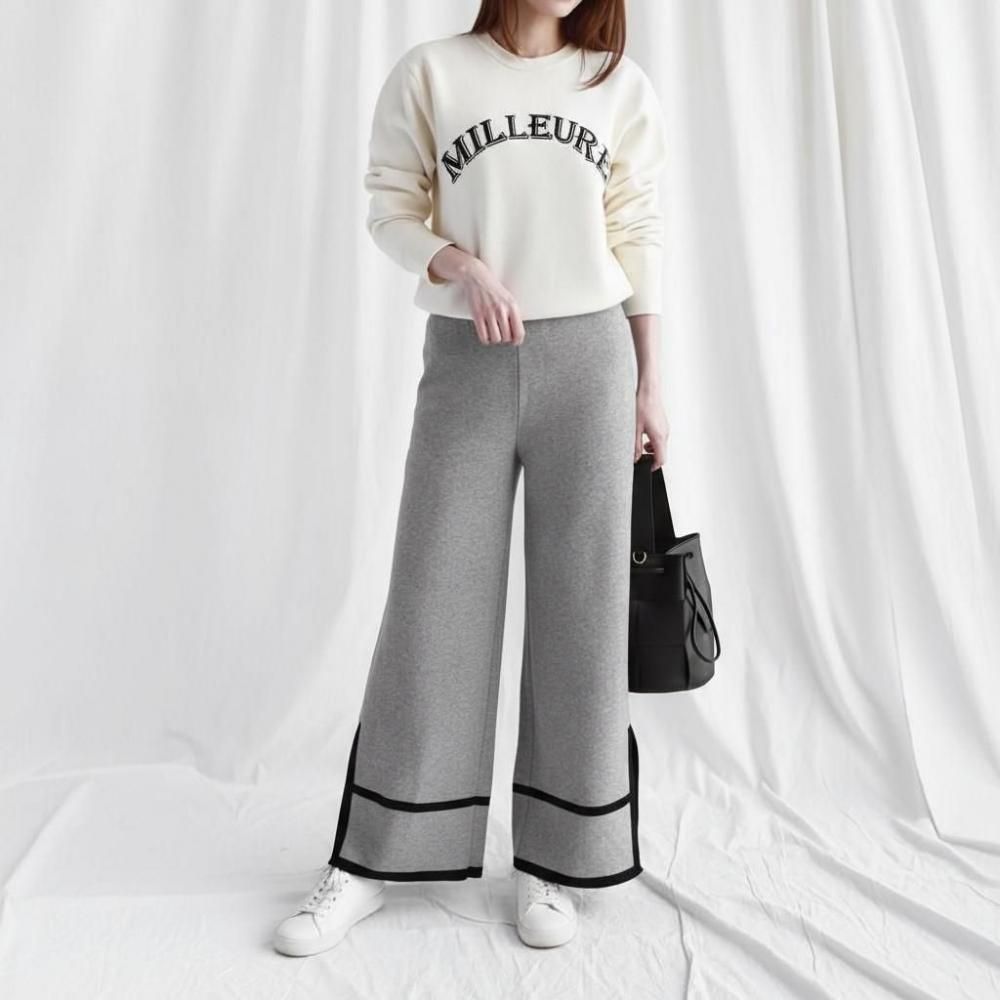 SALE】【ゆうパケ】サイドスリット ニットワイドパンツ - The