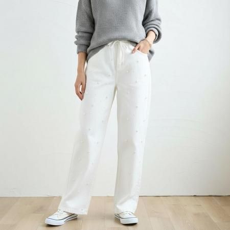 <img class='new_mark_img1' src='https://img.shop-pro.jp/img/new/icons1.gif' style='border:none;display:inline;margin:0px;padding:0px;width:auto;' />【ゆうパケ】【M〜L対応】ウエストゴムパール付きデニムパンツ