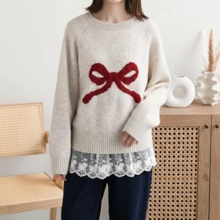 <img class='new_mark_img1' src='https://img.shop-pro.jp/img/new/icons16.gif' style='border:none;display:inline;margin:0px;padding:0px;width:auto;' />【SALE】アルパカタッチふわふわリボンニットプルオーバー