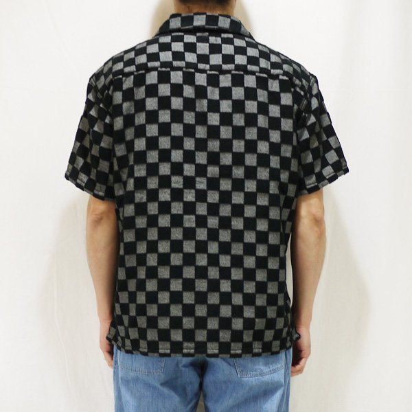 SALE! _ Msize CL-20SS052 Jacquard pile SS checker pattern ◇ CALEE キャリー :  半袖市松柄シャツ Black - HOOD