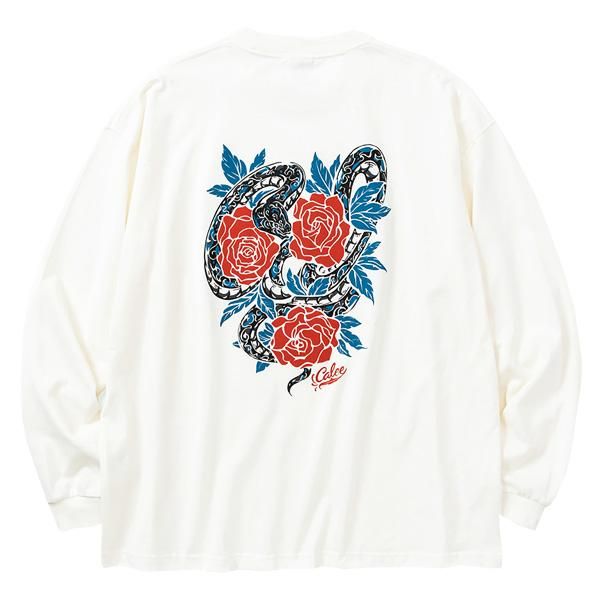 Lsize _ 2023春夏 CL-23SS001NT Drop shoulder CALEE permanent ◆ CALEE キャリー : 長袖スネークローズTシャツ White - HOOD
