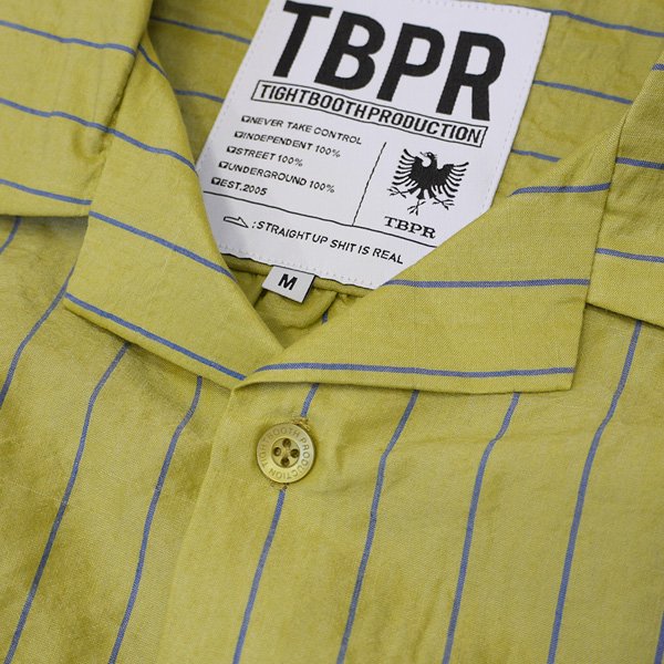 TIGHTBOOTH  : 半袖ストライプ ロールアップシャツ Yellowタイトブース