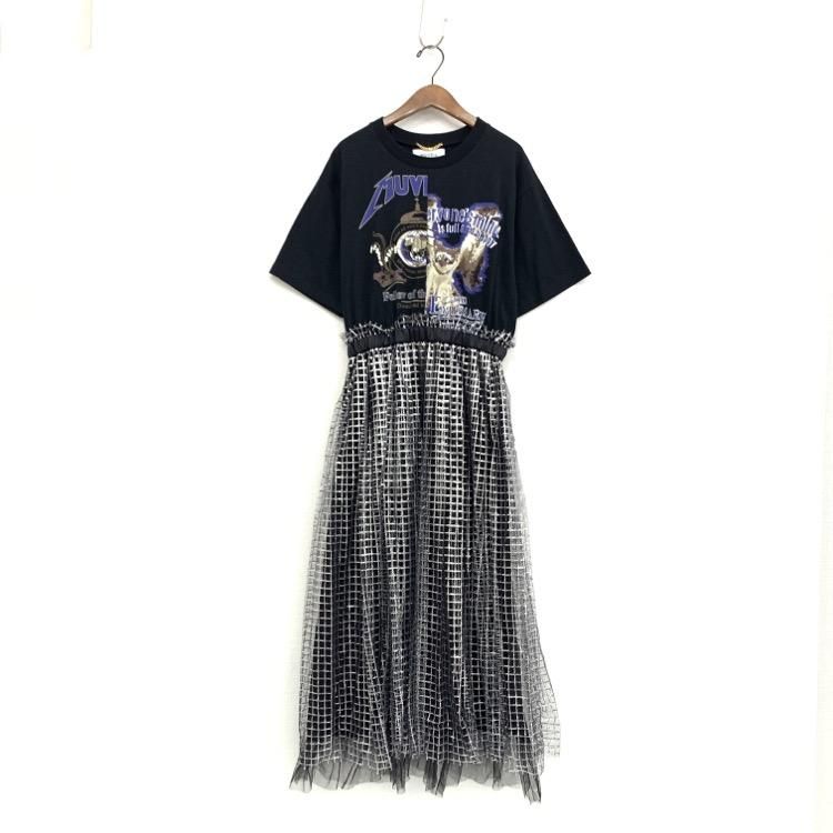 muveil ミュベール ロックTシャツ コンビ ワンピース チュール ブラック 38 MA92FA002 - 7YORKU ONLINE muveil ミュベール ロックTシャツ コンビ ワンピース チュール ブラック 38 MA92FA002 - 7YORKU ONLINE
