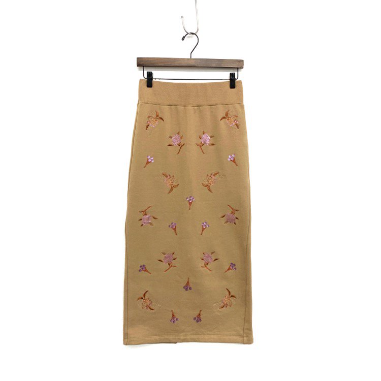 Mame Kurogouchi マメクロゴウチ Embroidery Jersey skirt 刺繍スウェット スカート ジャージー ベージュ 2 -  7YORKU ONLINE