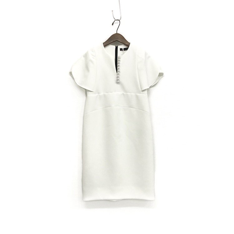 YOKOCHAN ヨーコチャン Flared sleeve Pearl Slit line Dress パール ワンピース ホワイト 36 YCD-119-454