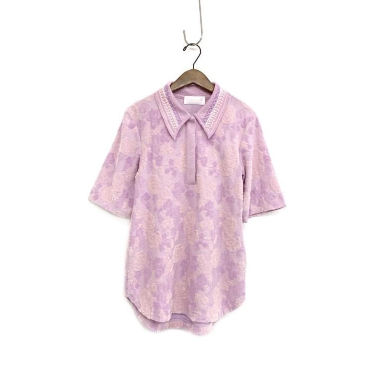 Mame Kurogouchi マメクロゴウチ Flowered Velour Jacquard Polo Shirt