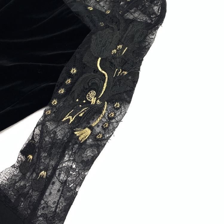 Mame Kurogouchi マメクロゴウチ Leaver Lace Sleeves Velour Mame Kurogouchi マメクロゴウチ Leaver Lace Sleeves Velour