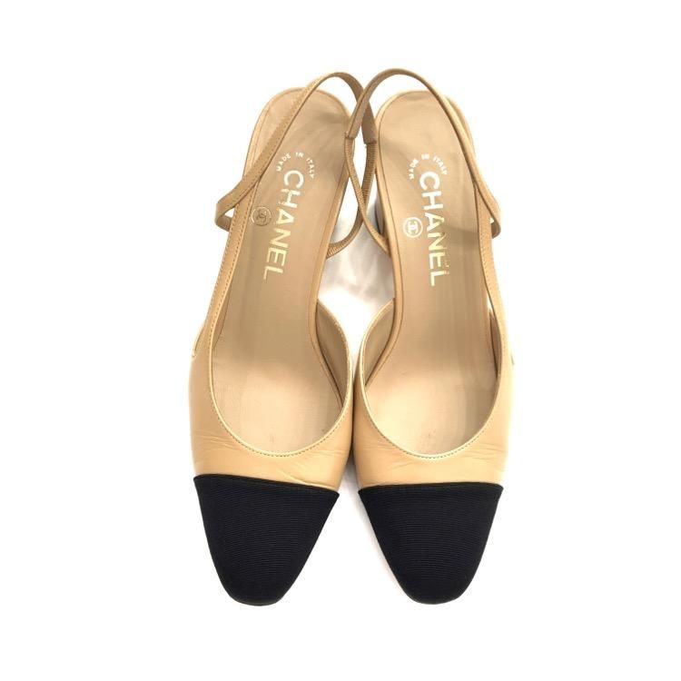 CHANEL シャネル スリングバック パンプス ゴートスキン & グログラン
