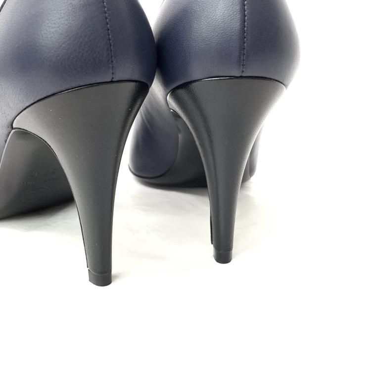 CHANEL シャネル キャップトゥリボンパンプス ネイビー×ブラック 36.5