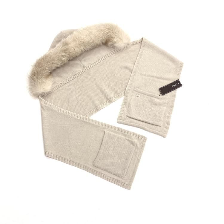 FOXEY フォクシー カシミヤフーディストール フォックスファー付