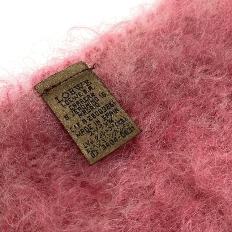 LOEWE ロエベ モヘアウール マフラー アナグラム刺繍 フリンジ ピンク