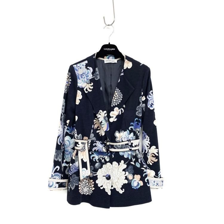 LEONARD PARIS レオナール フラワープリントジャケット 花柄共布ベルト
