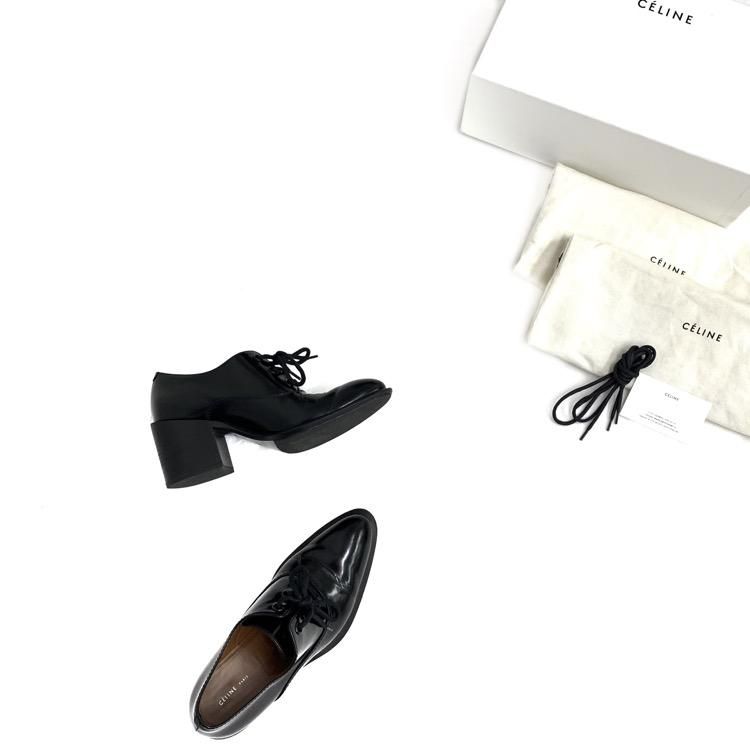 CELINE セリーヌ チャンキーヒール レースアップシューズ