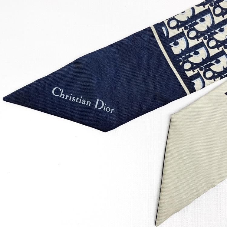DIOR ディオール ミッツァ ドット スカーフ ネイビー系 シルク
